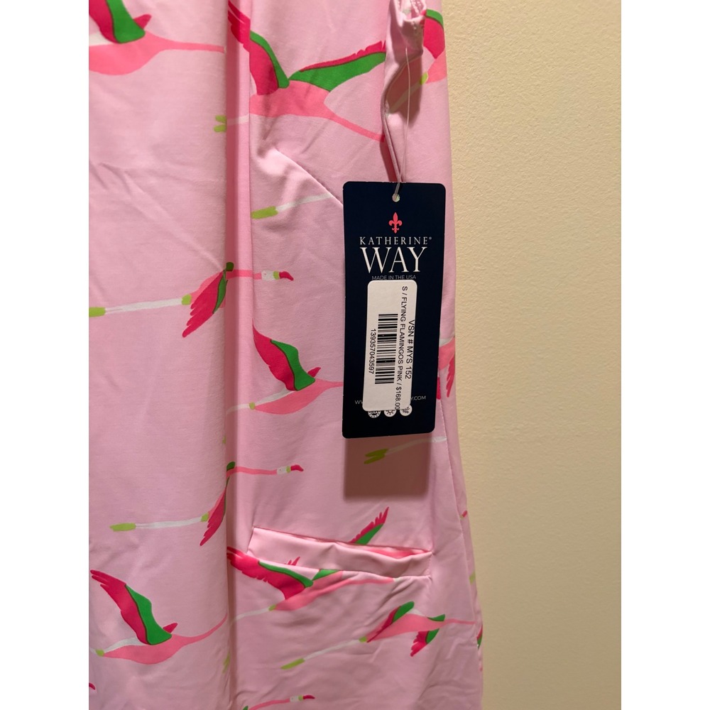 Katherine Way Flying Flamingos Pink Golf Dress Scallop Hem Sleeveless Small NWT - Picture 3 of 6